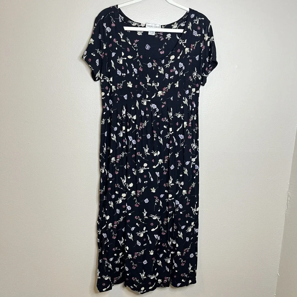 Vintage Women's‎ Dress Long Dark Floral Whimsigoth 11 12 Babydoll Vampy Grunge - Picture 3 of 5